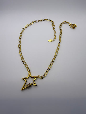 Open Star Carabiner Necklace in Gold