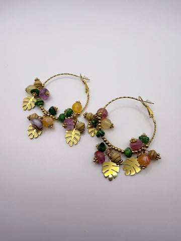 Semi Precious Stone Tropical Hoop Earrings