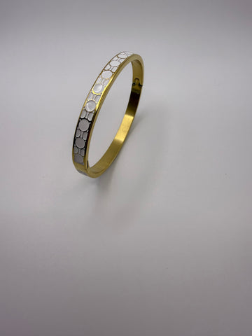 Mosaic Pattern White Enamel Bangle in Gold