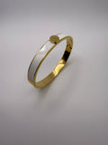 Roman Numeral White Enamel Bangle in Gold