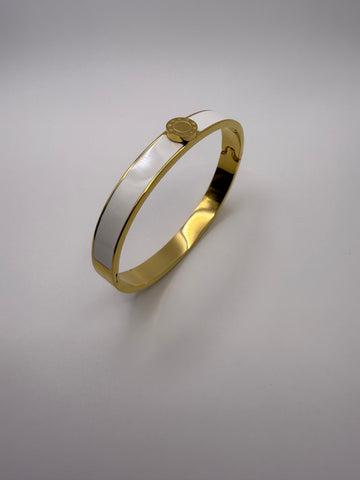 Roman Numeral White Enamel Bangle in Gold