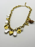 Large Charm Necklace with Pearls and Shell Shapes in Gold