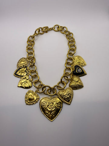 Large Chunky Heart Charm Necklace in Gold