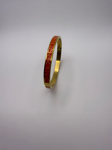 Mosaic Pattern Orange Enamel Bangle in Gold