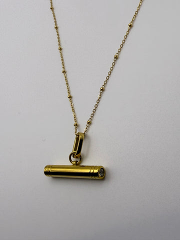 Crystal Medium T Bar Necklace in Gold