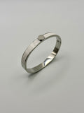 Roman Numeral White Enamel Bangle in Silver