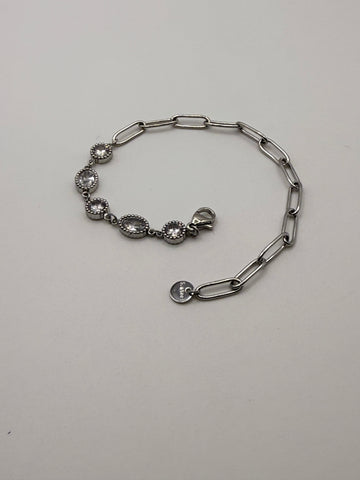 CZ Sparkly Oval/ Circle Chain Bracelet in Gold or Silver
