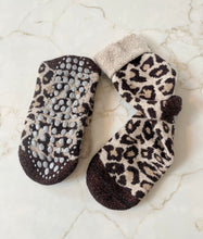 Load image into Gallery viewer, Leopard Print Slipper Sock Camel/ Brown