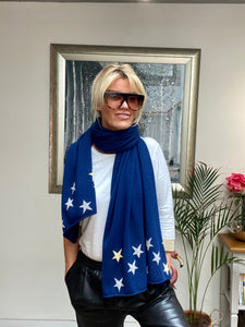 Pure Cashmere Large Star Scarf in Navy Blue