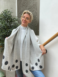 Pure Cashmere Large Polka Scarf in Light Grey