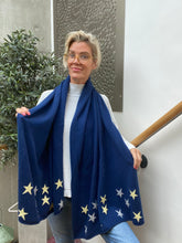 Load image into Gallery viewer, Pure Cashmere Large Star Scarf in Navy Blue