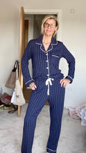 Load image into Gallery viewer, Isla Full Button Pyjamas in Navy and White Spots