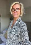 Dusk Full Button Pyjamas in Black and White Animal Print
