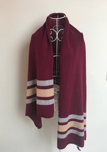 Pure Cashmere Large Stripe Scarf in Wine Red