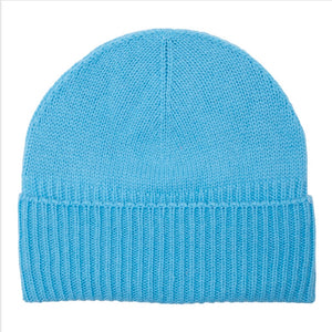 100% Pure Cashmere Loose Rib Beanie in Turquoise