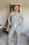 Dusk Full Button Pyjamas in Black and White Animal Print