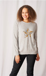 Two tone Star Cashmere Blend Jumper in Silver & Silve/Gold Sequins