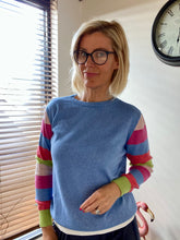 Load image into Gallery viewer, Imogen Striped Arms Cashmere Blend Jumper in Sky Blue