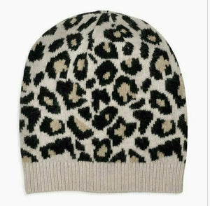 100% Pure Cashmere Leopard Print Knitted Beanie