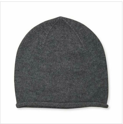 100% Pure Cashmere Plain Knit Beanie in Grey